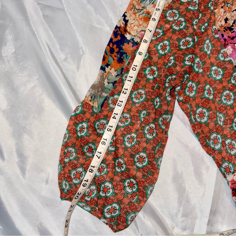 Fig & Flower Women’s‎ Sheer Floral Orange Pink Green BOHO Chic Casual Blouse Top - Picture 11 of 13